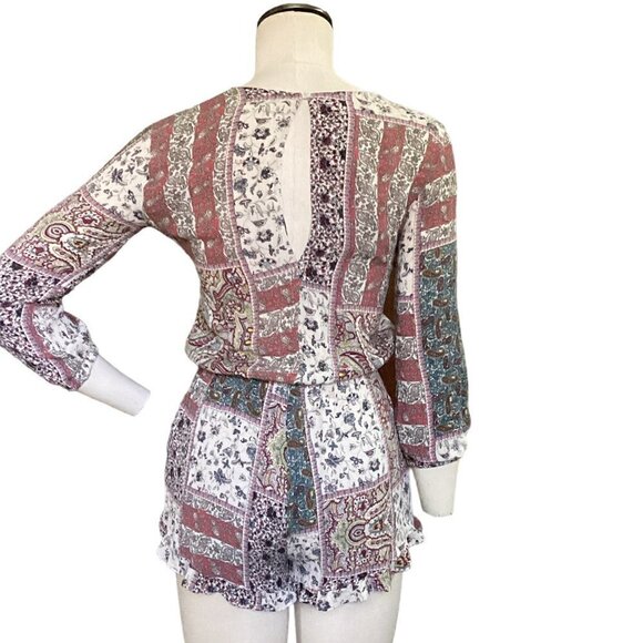 American Eagle Outfitters Lace-Up V-Neck Romper XS BOHO Cottagecore Hippie 149B - Picture 4 of 8